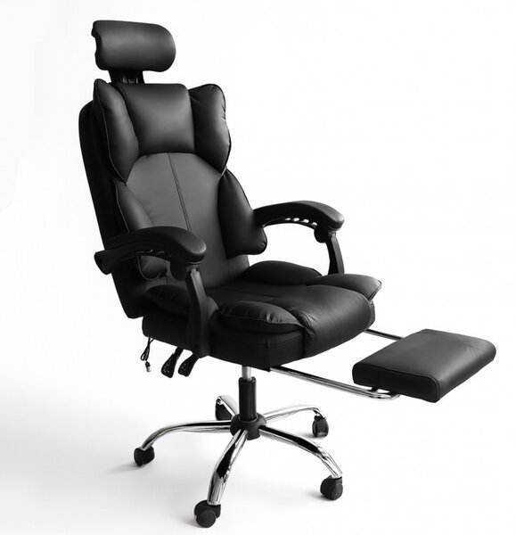 Scaun de birou ergonomic DIRECTO cu suport pentru picioare - piele ecologică neagră