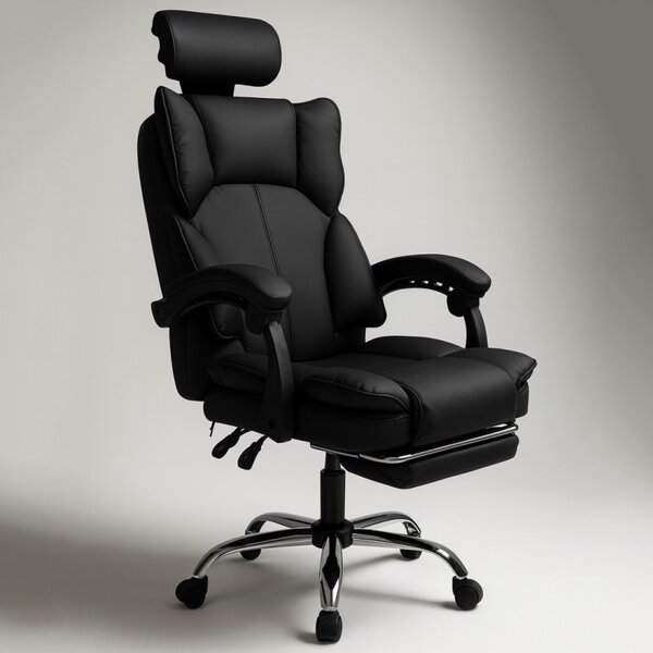 Scaun de birou ergonomic DIRECTO cu suport pentru picioare - piele ecologică neagră