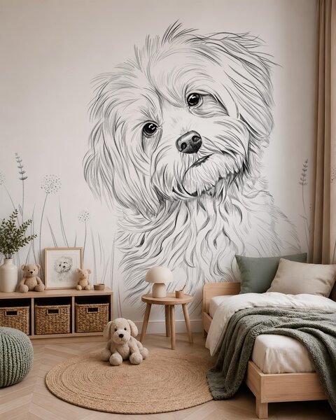 Tapet Un desen drăguț cu un câine în iarbă, Imagini de fundal unice, w05656 : Uwalls.ro