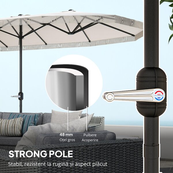 Outsunny Umbrelă de Grădină cu Două Fețe și Mâner cu Manivelă Ușor de Utilizat, 450x265x260 cm, Alb Crem | Aosom Romania