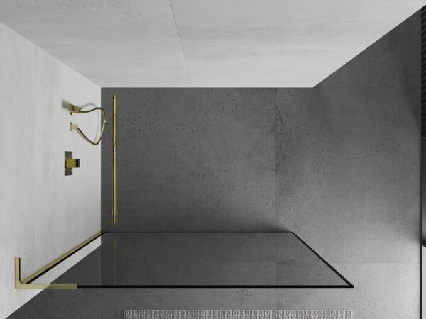 Mexen Kioto L, paravan de dus walk-in 70 x 200 cm, 8 mm sticla transparenta model negru, profil auriu lucios, 800-070-103-50-70