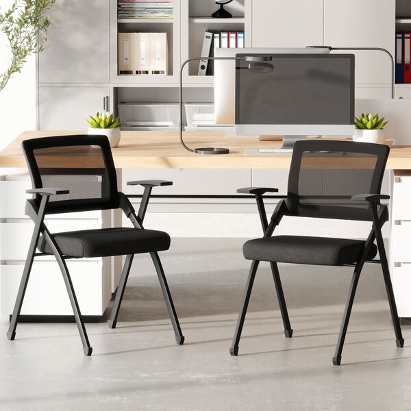 HOMCOM Set de 2 Scaune Pliabile în Material Textil cu Efect de In cu Spătar Curbat și Brațe, Scaune Portabile Salvaspațiu din Oțel, pentru Casă, Birou, Bucătărie, Evenimente, 61x56x84 cm, Negru | Aosom Romania