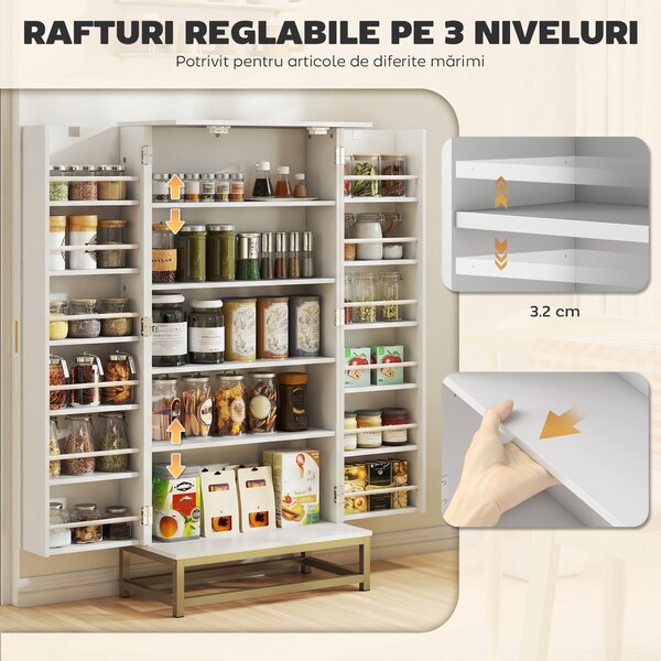 HOMCOM Bufet de Bucătărie 119,5 cm cu 12 Rafturi pe Ușă, Albă | Aosom Romania