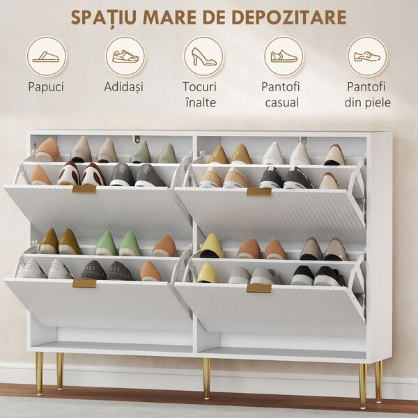 HOMCOM Dulap de pantofi pentru 20 de perechi de pantofi cu 4 sertare rabatabile Alb | Aosom Romania
