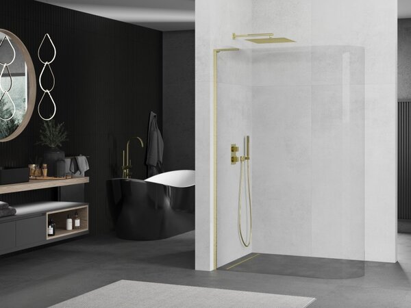 Mexen Kioto L, paravan de dus walk-in 120 x 200 cm, sticla transparenta 8 mm, profil auriu mat, 800-120-103-55-06