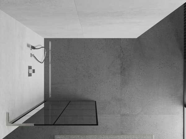 Mexen Kioto L, paravan de duș walk-in 80 x 200 cm, sticlă transparentă de 8 mm model negru, profil din oțel periat, 800-080-103-97-77