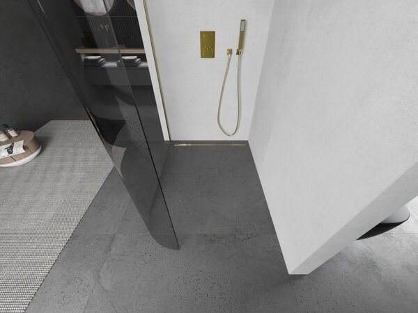 Mexen Kioto L, paravan de dus walk-in 120 x 200 cm, sticla transparenta 8 mm, profil auriu mat, 800-120-103-55-06