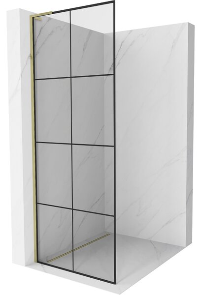 Mexen Kioto L, paravan de dus walk-in 80 x 200 cm, 8 mm sticla transparenta model negru, profil auriu lucios, 800-080-103-50-77
