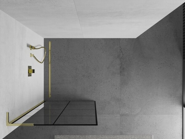 Mexen Kioto L, paravan de dus walk-in 80 x 200 cm, 8 mm sticla transparenta model negru, profil auriu lucios, 800-080-103-50-77