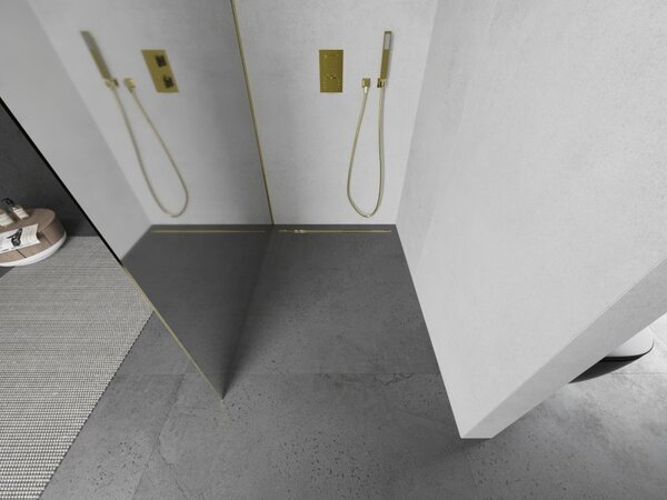 Mexen Kioto L, Masa de dus Walk-In 70 x 200 cm, sticla model oglinda 8 mm, profil auriu lucios, 800-070-103-50-50