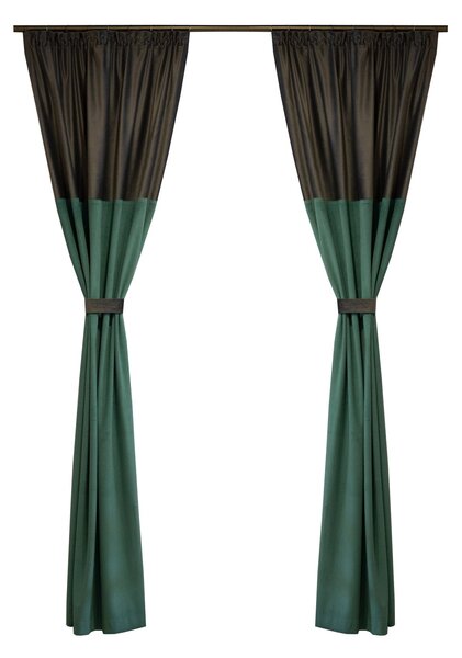 Set draperii Velaria catifea verde cu gri, 2x110x250 cm