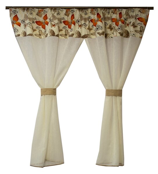 Perdea Velaria in ivoire cu fluturi portocalii, 160x170 cm