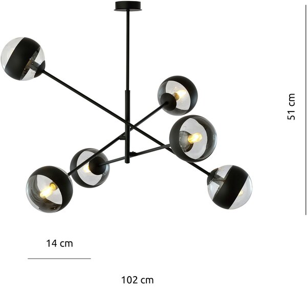 Emibig Linear lampă de tavan 6x10 W negru-transparent 1168/6