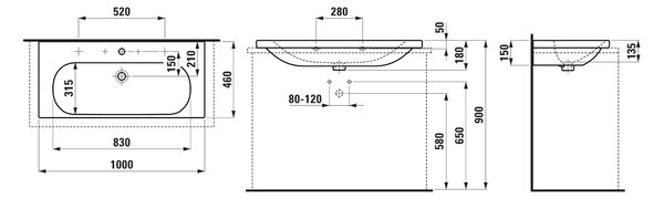 Laufen Lua lavoar 100x46 cm dreptunghiular clasică alb luciu H8160894001071