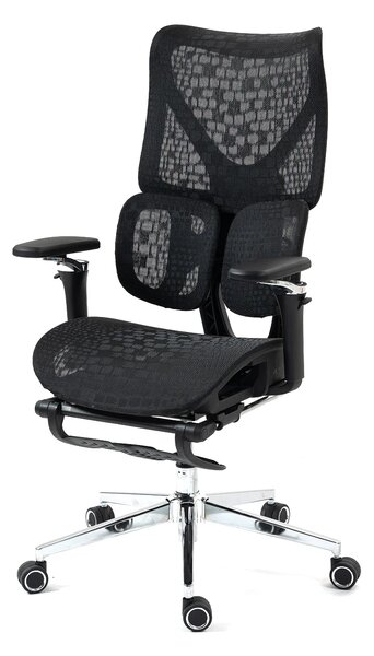ErgoPro X866 Scaun ergonomic, Sezut Translatie, cotiere 6D, Tetiera 3D, Spătar reglabil pe 5 trepte, Suport lombar 3-Zone, Suport picioare, Baza Metalica, Full Mesh, Negru