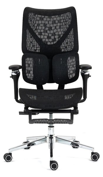 ErgoPro X866 Scaun ergonomic, Sezut Translatie, cotiere 6D, Tetiera 3D, Spătar reglabil pe 5 trepte, Suport lombar 3-Zone, Suport picioare, Baza Metalica, Full Mesh, Negru