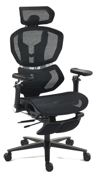 ErgoMesh X863 Scaun ergonomic, Sezut Translatie, cotiere 6D, Tetiera 3D, Suport lombar automat, Suport picioare, Baza Aluminiu, Full Mesh, Negru