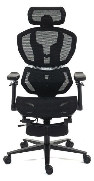 ErgoMesh X863 Scaun ergonomic, Sezut Translatie, cotiere 6D, Tetiera 3D, Suport lombar automat, Suport picioare, Baza Aluminiu, Full Mesh, Negru