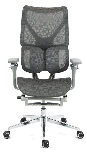ErgoPro X866 Scaun ergonomic, Sezut Translatie, cotiere 6D, Tetiera 3D, Spătar reglabil pe 5 trepte, Suport lombar 3-Zone, Suport picioare, Baza Metalica, Full Mesh, Gri