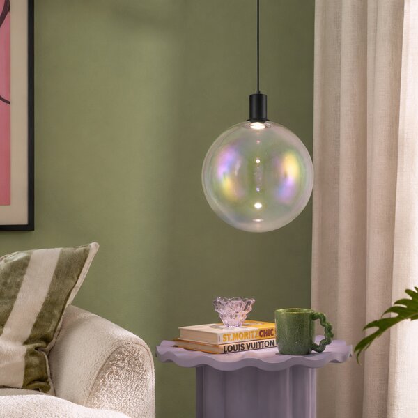 Lampă suspendată de design neagră cu sticlă curcubeu 35cm - Mallon