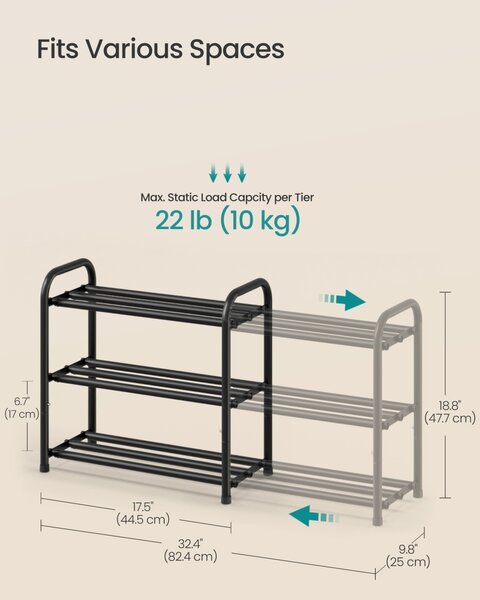 Pantofar modular Songmics, Davian, Negru, 44.5x25x47.7 cm