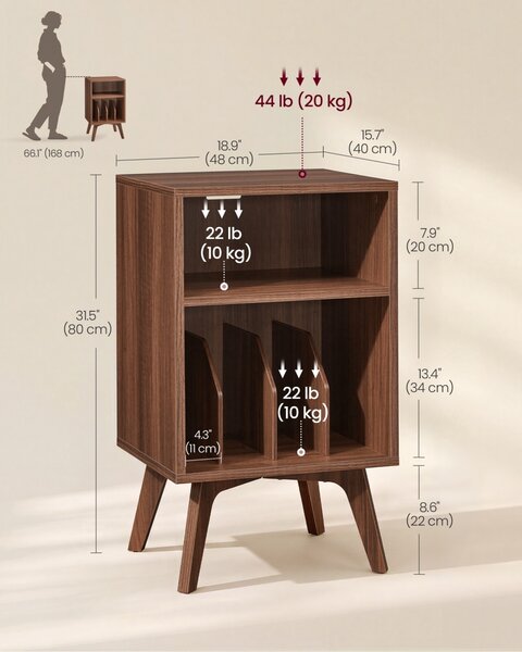 Masa consola multifunctionala pentru echipamente audio, pickup vinil Vasagle, Maezo, Maro inchis, 48x40x80 cm
