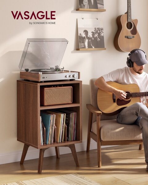 Masa consola multifunctionala pentru echipamente audio, pickup vinil Vasagle, Maezo, Maro inchis, 48x40x80 cm
