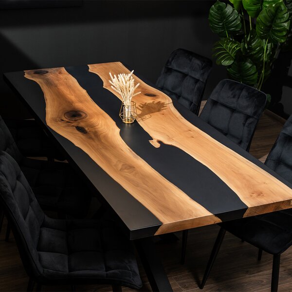 Masa lemn masiv nuc cu rasina neagra Elegance, 6 persoane, 2000x800mm