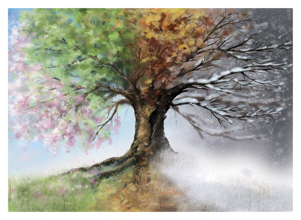 Tablou pe sticlă - Arborele celor patru anotimpuri (70x50 cm)