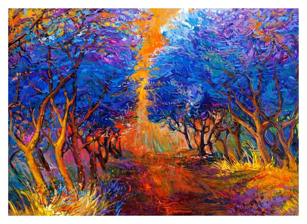 Tablou pe sticlă - Coroane de copac de toamnă, impresionism modern (70x50 cm)