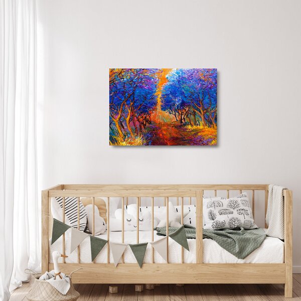 Tablou pe sticlă - Coroane de copac de toamnă, impresionism modern (70x50 cm)