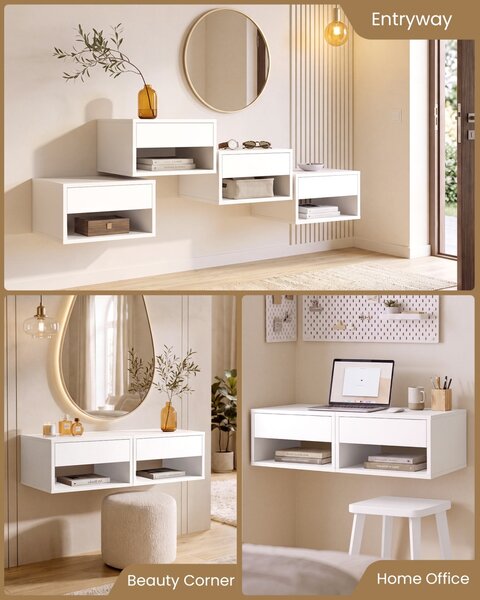 Set 2 piese Noptiere Kailyn, Alb, 40x35x23 cm