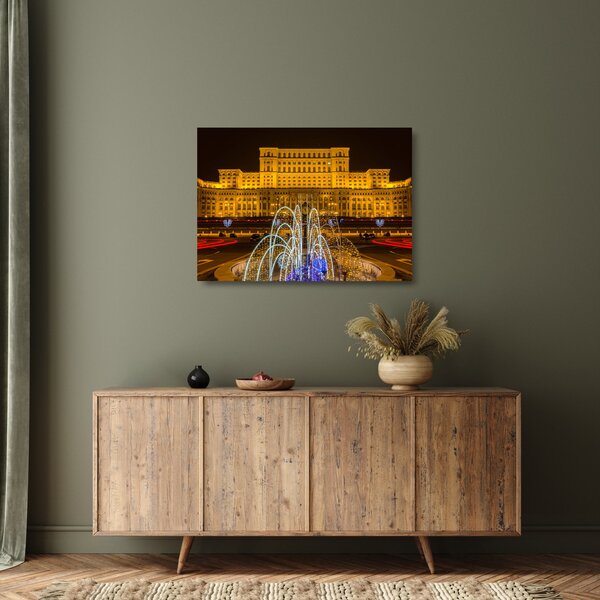 Tablou pe sticlă - Palatul Parlamentului, București, România (70x50 cm)