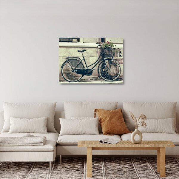 Tablou pe sticlă - Bicicleta de epocă cu flori (70x50 cm)