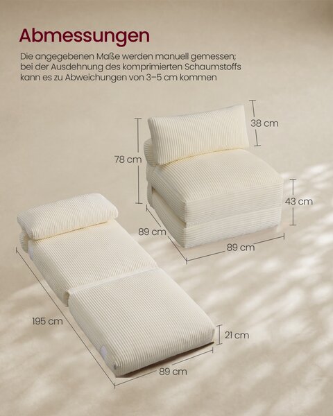 Canapea extensibila Camila, Crem, 89x195x40 cm