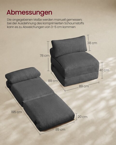 Canapea extensibila Camila, Gri ardezie, 89x195x40 cm