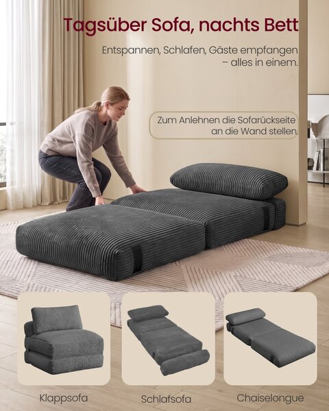 Canapea extensibila Camila, Gri ardezie, 89x195x40 cm