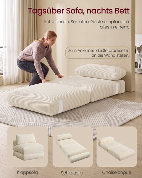 Canapea extensibila Camila, Crem, 89x195x40 cm