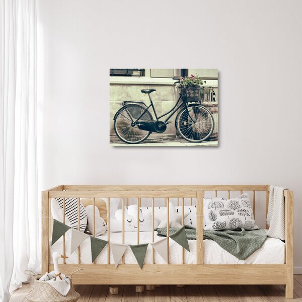 Tablou pe sticlă - Bicicleta de epocă cu flori (70x50 cm)