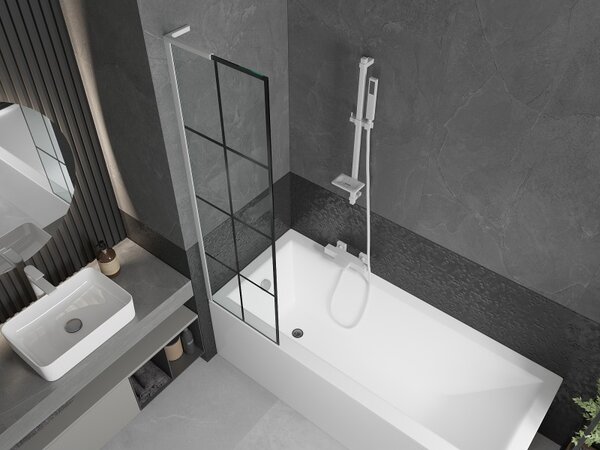 Mexen Next L, paravan de baie cu 1 aripă 50 x 150 cm, model sticlă transparentă-negru de 6 mm, profil alb, 895-050-000-03-77-20