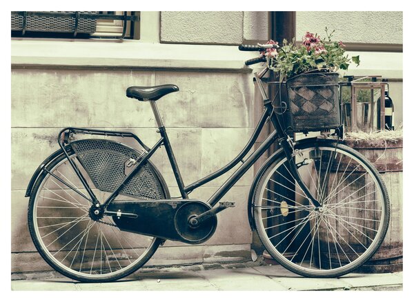 Tablou pe sticlă - Bicicleta de epocă cu flori (70x50 cm)