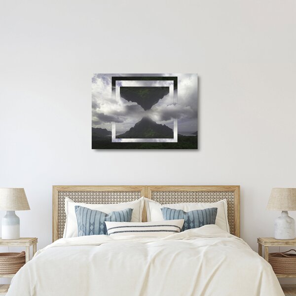 Tablou pe sticlă - Munții din Islanda, colaj geometric (70x50 cm)