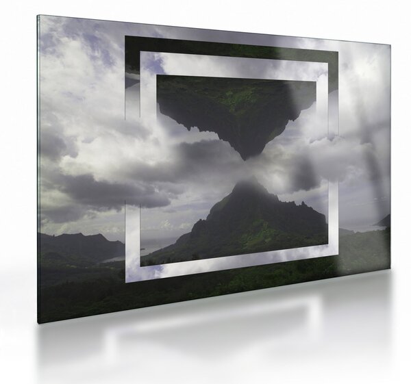Tablou pe sticlă - Munții din Islanda, colaj geometric (70x50 cm)