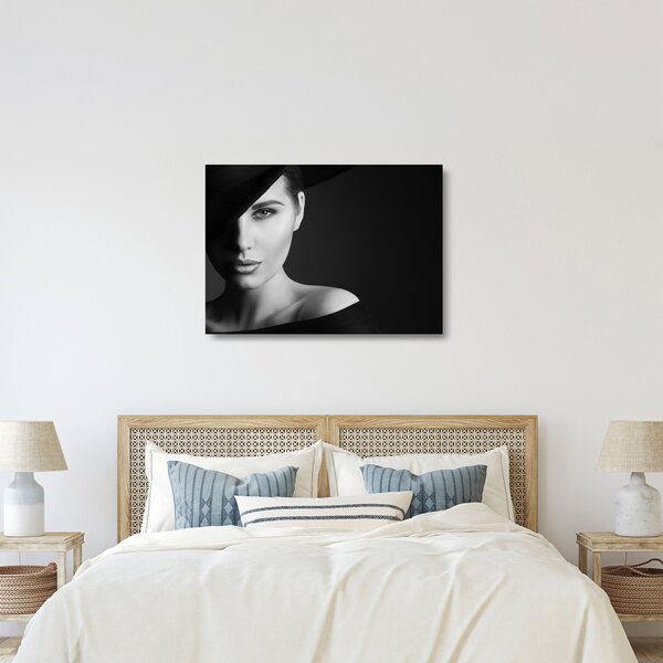 Tablou pe sticlă - Portretul femeii cu pălărie (70x50 cm)