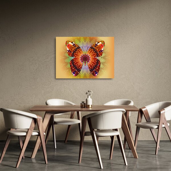Tablou pe sticlă - Fluture etno (70x50 cm)
