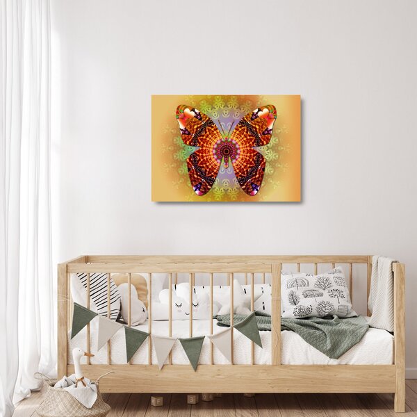 Tablou pe sticlă - Fluture etno (70x50 cm)