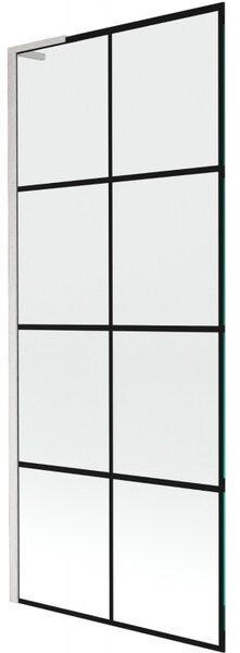 Mexen Next L, paravan de baie cu 1 aripă 80 x 150 cm, model sticlă transparentă de 6 mm negru, sticlă transparentă de 6 mm, profil din oțel periat, 8…
