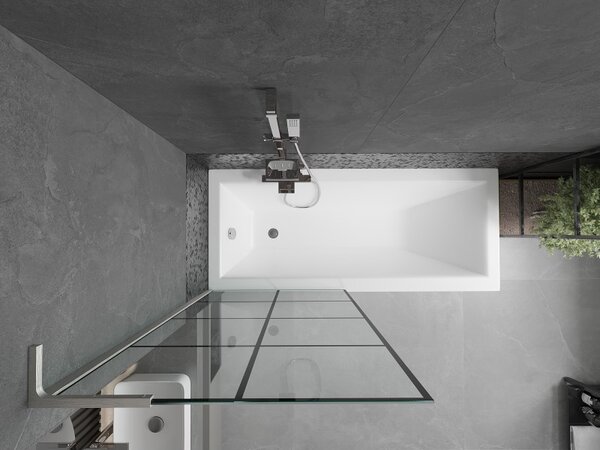 Mexen Next L, paravan de baie cu 1 aripă 80 x 150 cm, model sticlă transparentă de 6 mm negru, sticlă transparentă de 6 mm, profil din oțel periat, 8…