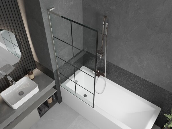 Mexen Next L, paravan de baie cu 1 aripă 80 x 150 cm, model sticlă transparentă de 6 mm negru, sticlă transparentă de 6 mm, profil din oțel periat, 8…