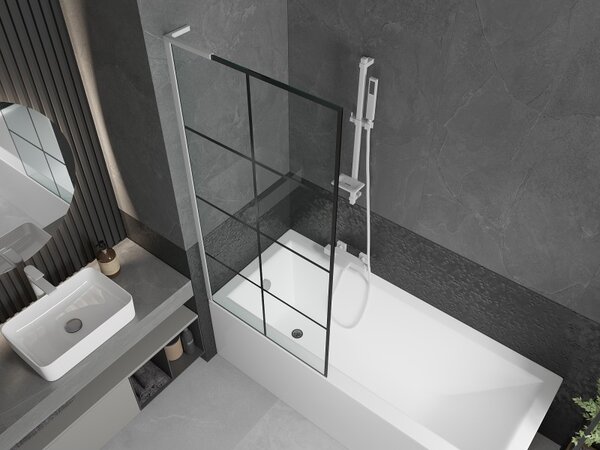 Mexen Next L, paravan de baie cu 1 aripă 80 x 150 cm, model sticlă transparentă de 6 mm negru, profil alb, 895-080-000-03-77-20